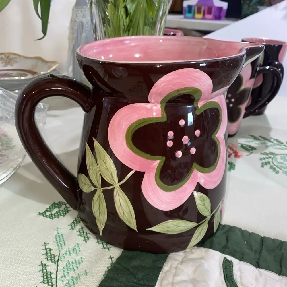 Laurie Gates The causal collection‎ ceramic floral pitcher.